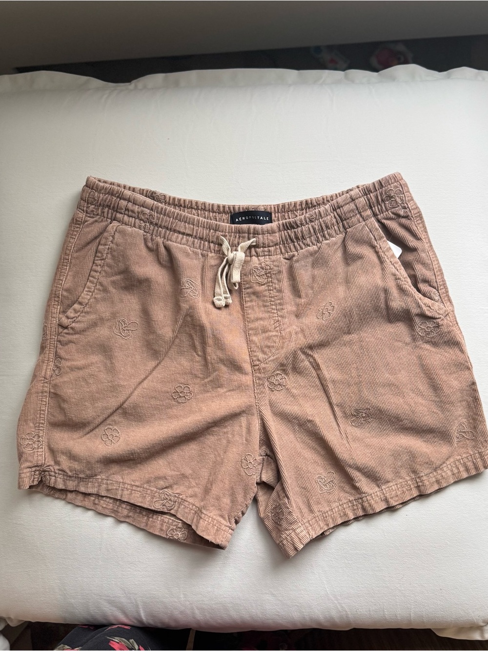 Aéropostale Y2K Embroidered Drawstring Cotton Shorts - Dusty Rose size medium
